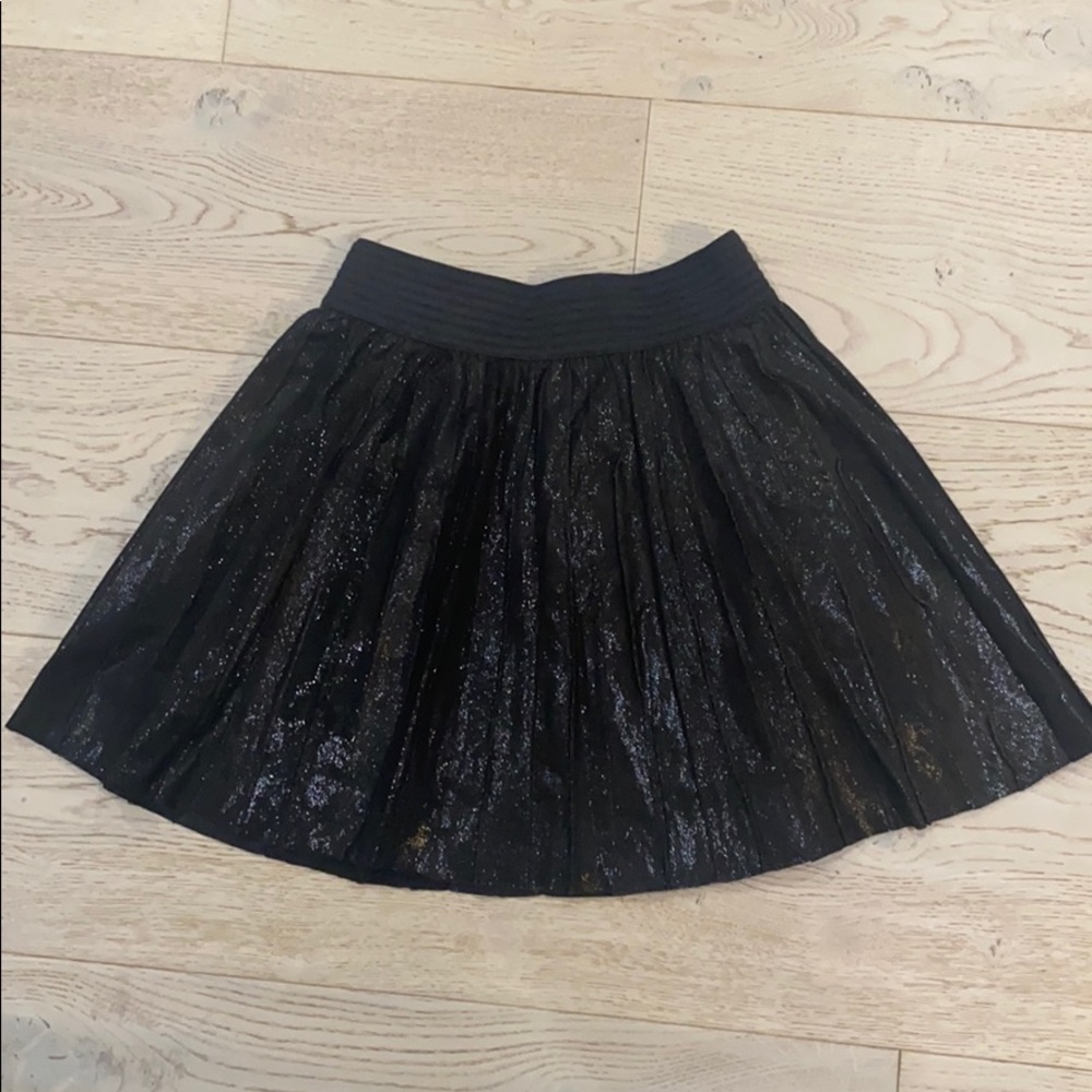 Parker Genuine Leather Black Metallic Pleated Mini Skirt XS
